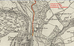 
Conjectural route of the Blaendare Tramroad based on the 1881 OS map,  © Crown Copyright reserved